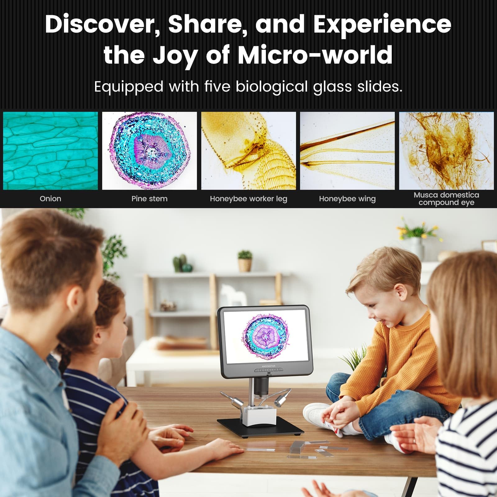 Andonstar AD210 10.1 Inch LCD Digital Microscope for Adults - High Magnification Soldering Microscope for Electronics Repair, Coin Collecting & Error Coin Inspection with LED Light - Includes Biological Slides Kit & 32GB SD Card - Perfect for Hobbyists, Jewelers & STEM Education