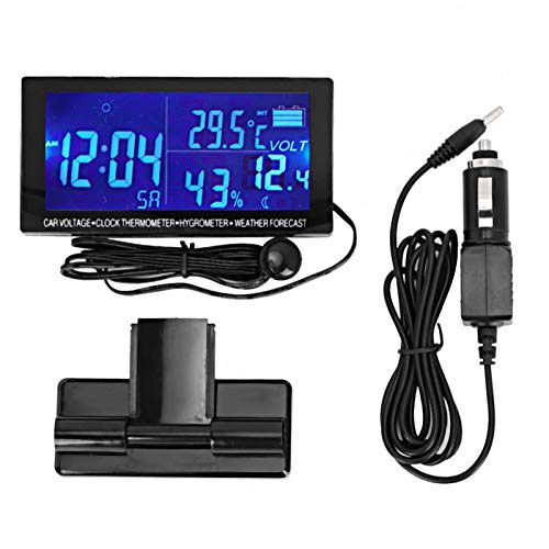 Digital Car Clock with Thermometer, Hygrometer & Voltmeter - Weather Forecast Display for Vehicle Interior | Perfect for Road Trips & Daily Commuting