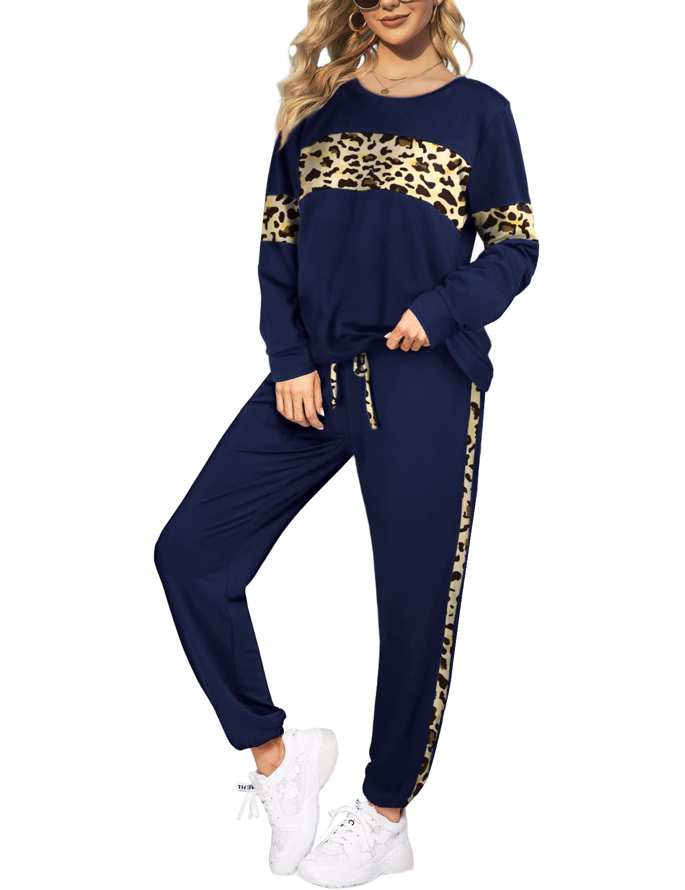 Sipaya Women's 2-Piece Colorblock Striped Sweatsuit Set with Pockets - Crewneck Sweatshirt & Lounge Pants | Casual Outfits for Home, Travel & Streetwear Fashion