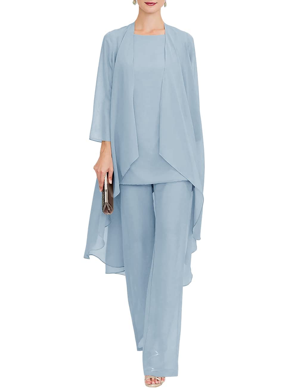Elegant Chiffon Mother of The Bride Pant Suit Set - 3-Piece Formal Wedding Outfit for Women | Perfect for Evening Gowns, Wedding Ceremonies & Special Occasions