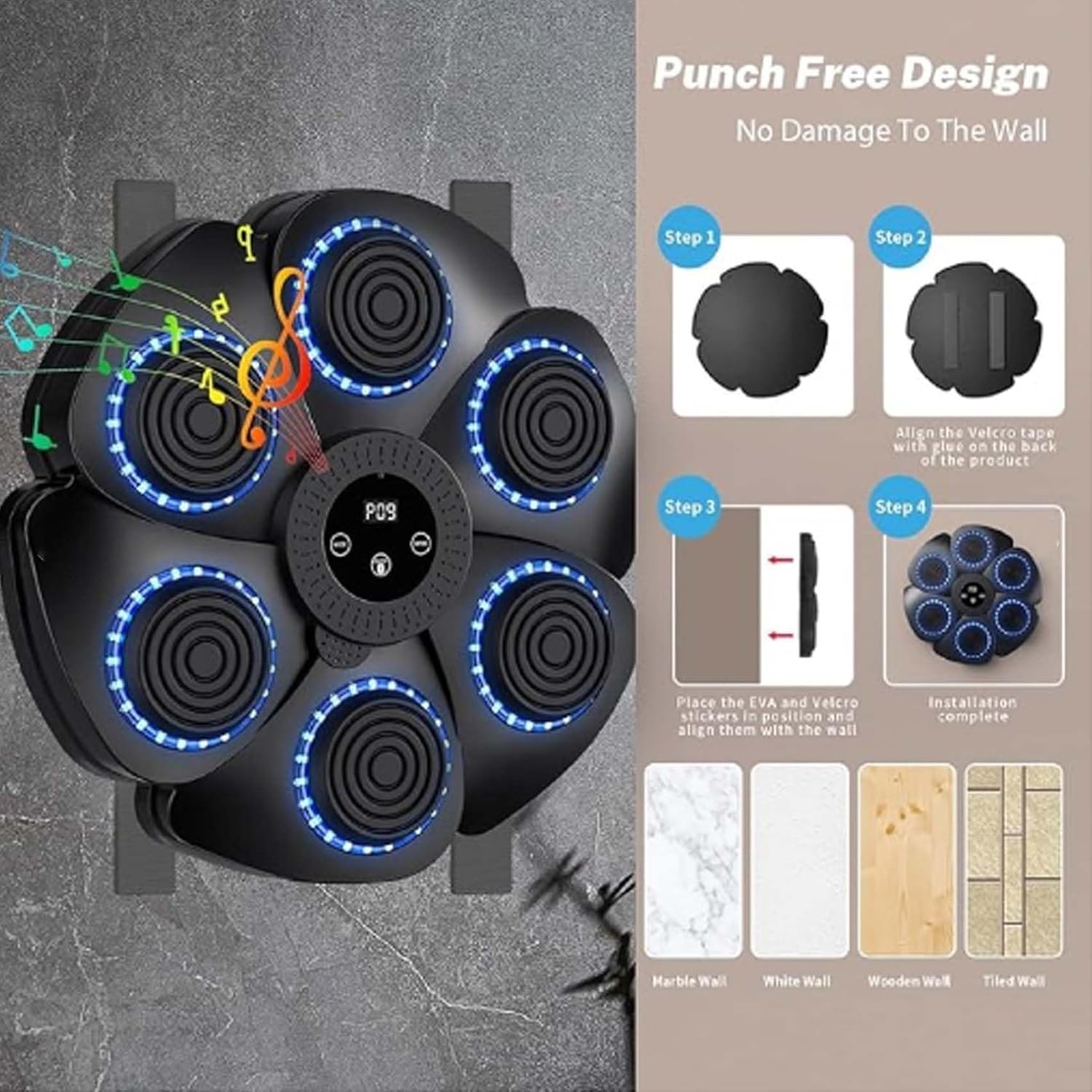Puncheffy Smart Bluetooth Music Boxing Machine for Kids & Adults - 2025 New Punching Bag with Boxing Gloves - Home Gym Equipment for Fitness, Office Stress Relief & Boxing Training Workouts