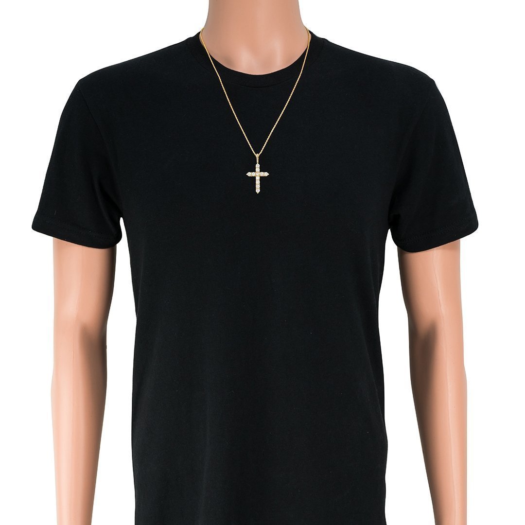 14K Yellow Gold Diamond Cross Pendant Necklace - 6.25 Carat Total Weight - Elegant Religious Jewelry for Women - Perfect for Church, Weddings & Special Occasions