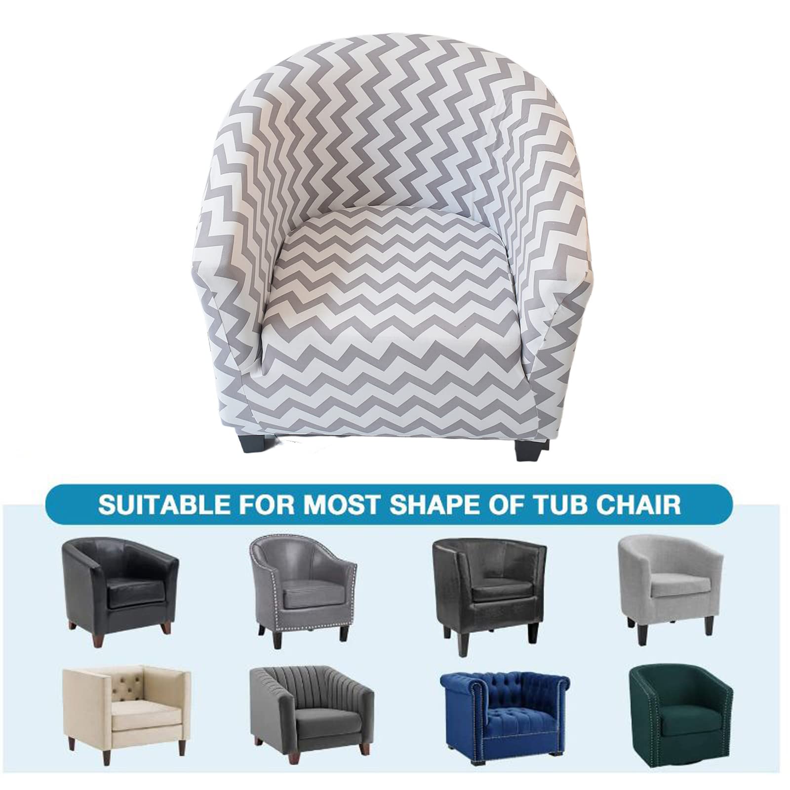 2-Piece Stretch Club Chair Slipcover Set - Printed Round Barrel Swivel Armchair Covers, Sofa Protector for Living Room, Bedroom, Office - Easy Fit Furniture Protector for Home Decor