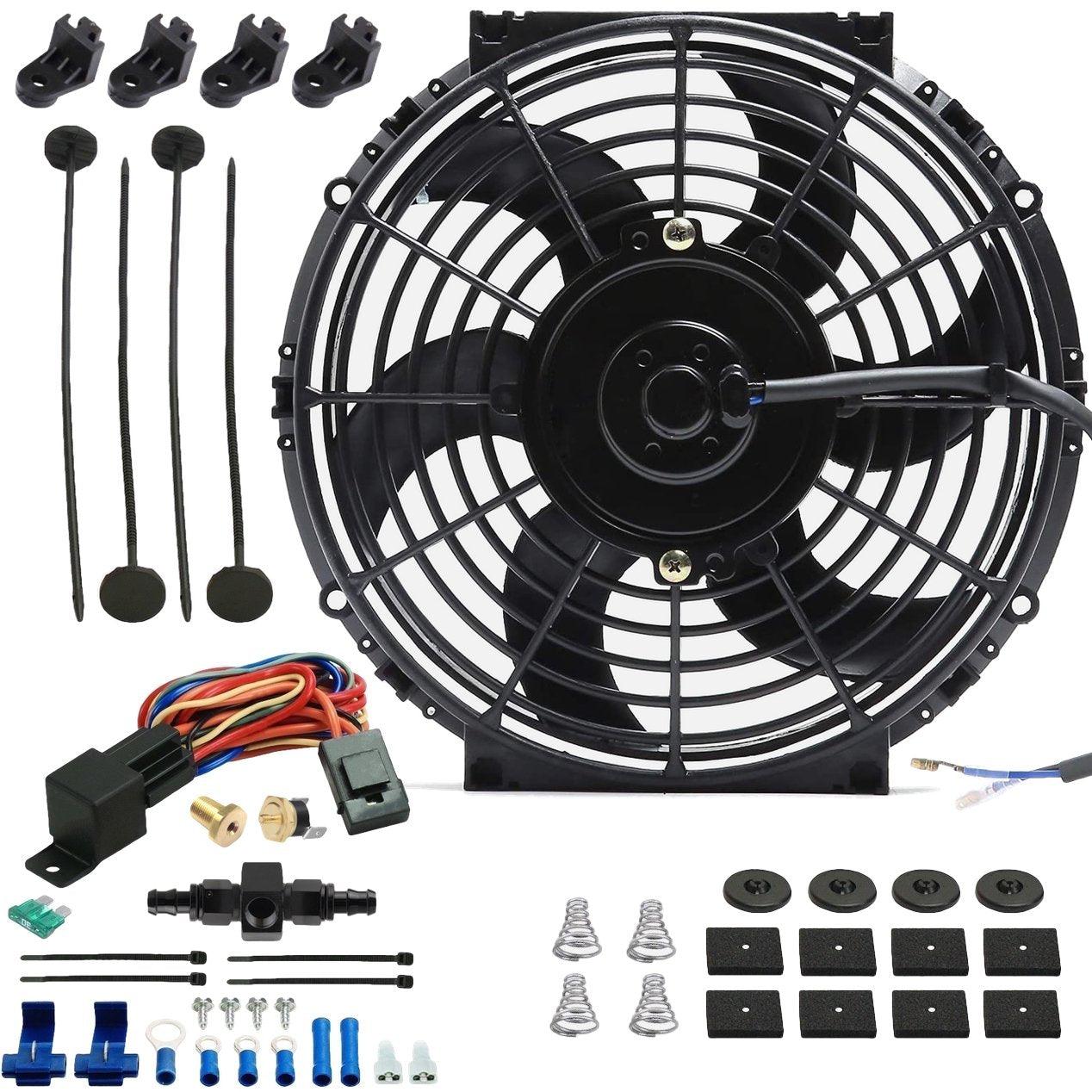 10-11 Inch 90W Electric Radiator Fan with Hose Thermostat Switch Wiring Kit - Universal Cooling Solution for Cars, Trucks & SUVs - Perfect for Engine Overheating Prevention & Temperature Control