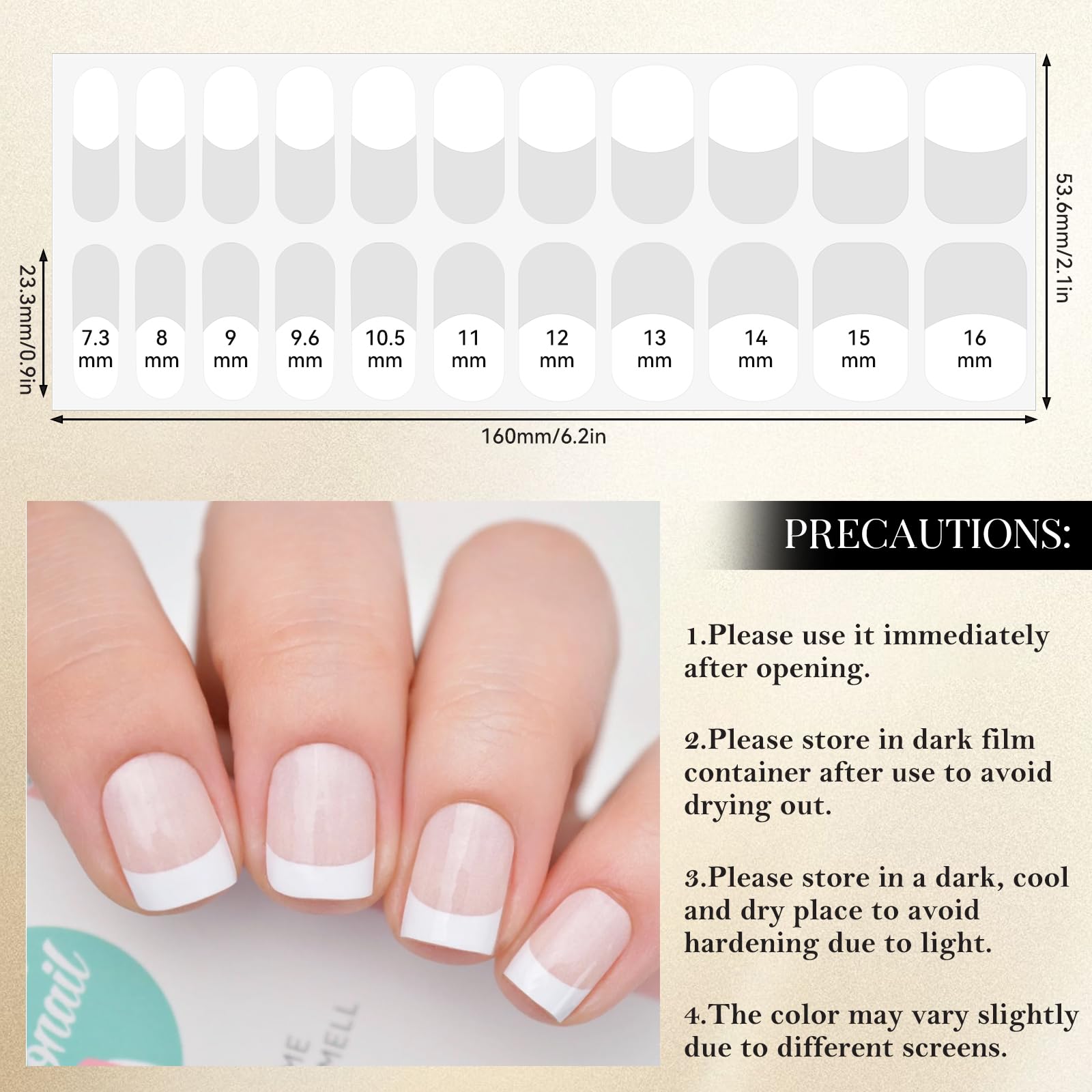 20 Pcs French Tip Gel Nail Strips - Semi Cured UV Gel Nail Stickers for DIY Manicure at Home or Salon | Easy Nail Art Design for Women & Girls