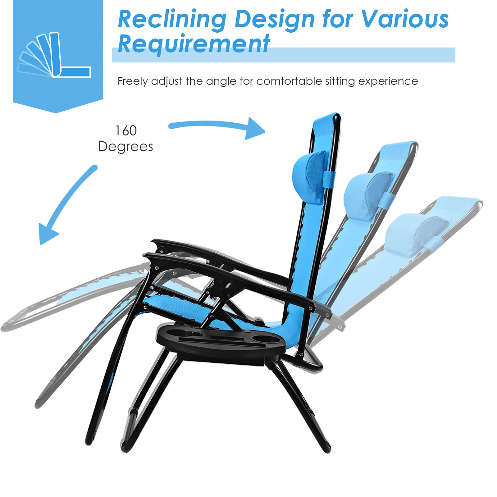 Premium Folding Zero Gravity Chair Set of 2 - Adjustable Outdoor Lounge Chairs with Pillow & Cup Holder - Portable Patio, Pool, Beach & Camping Chairs for Relaxation - Light Blue - Perfect for Backyard, Deck & Vacation Getaways