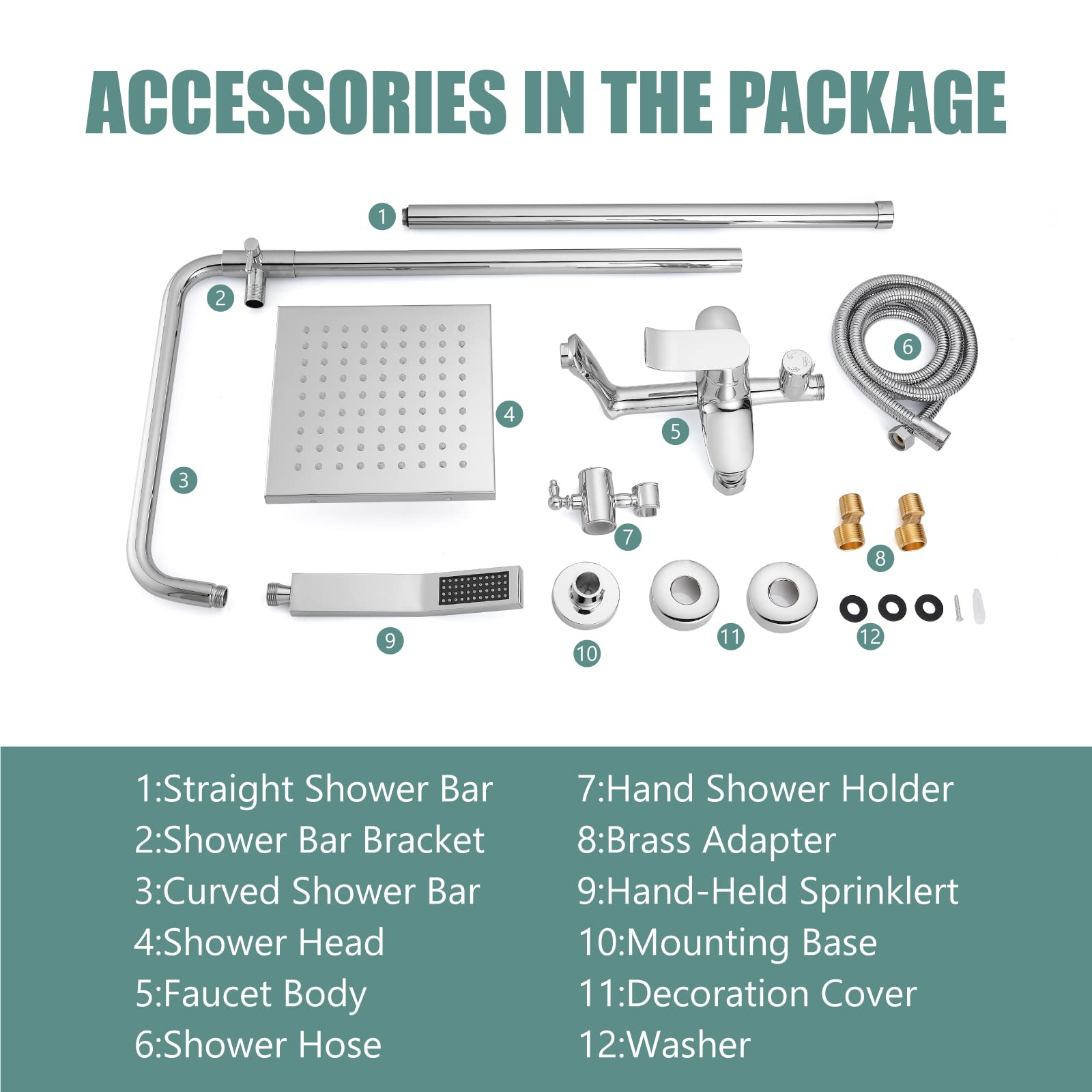 Polished Chrome 3-Function Exposed Shower System with 8 Inch Square Rainfall Shower Head - Wall Mount Bathroom Faucet Set for Modern Luxury Showers | Perfect for Master Bathrooms & Spa-Like Experiences