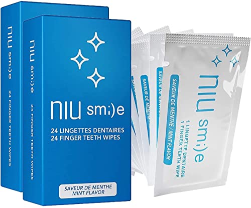 Niusmile Disposable Finger Teeth Wipes - 48 Count (2x24) Latex-Free Mint Flavor Oral Brush Ups for Fresh Breath & On-the-Go Dental Care - Perfect for Travel, Work, and After Meals
