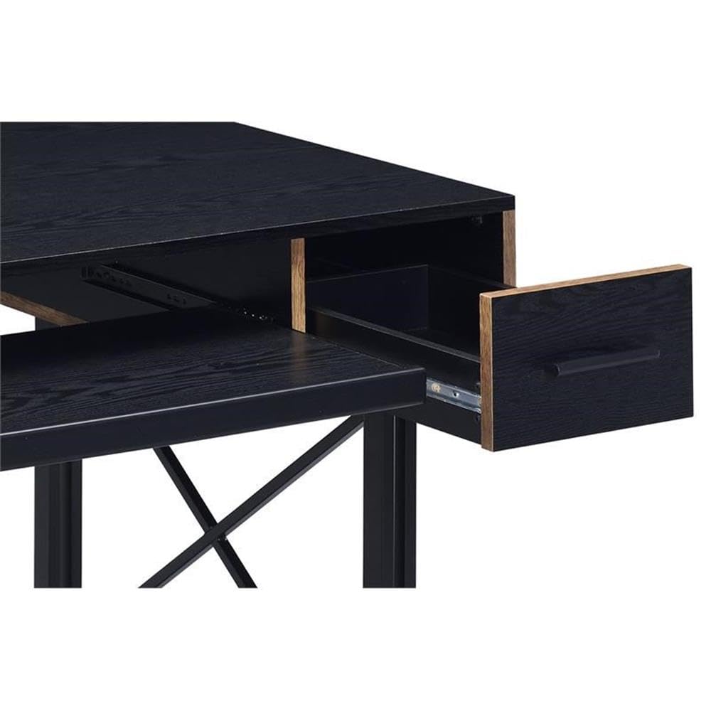 Acme Settea Black Wooden Computer Desk with 2 Storage Drawers & Keyboard Tray - Perfect for Home Office, Gaming Setup, and Small Workspace
