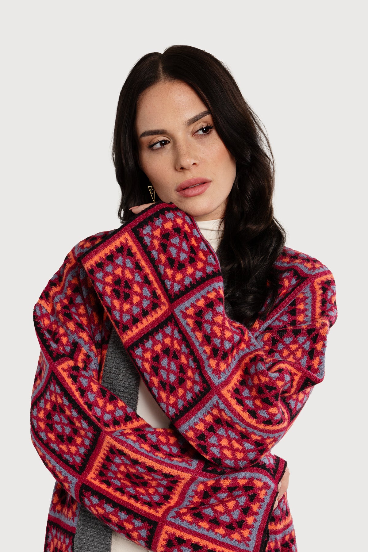 Cozy Knitted Kimono Cardigan - Long Square Patch Design for Women | Perfect for Loungewear, Yoga, and Relaxing at Home