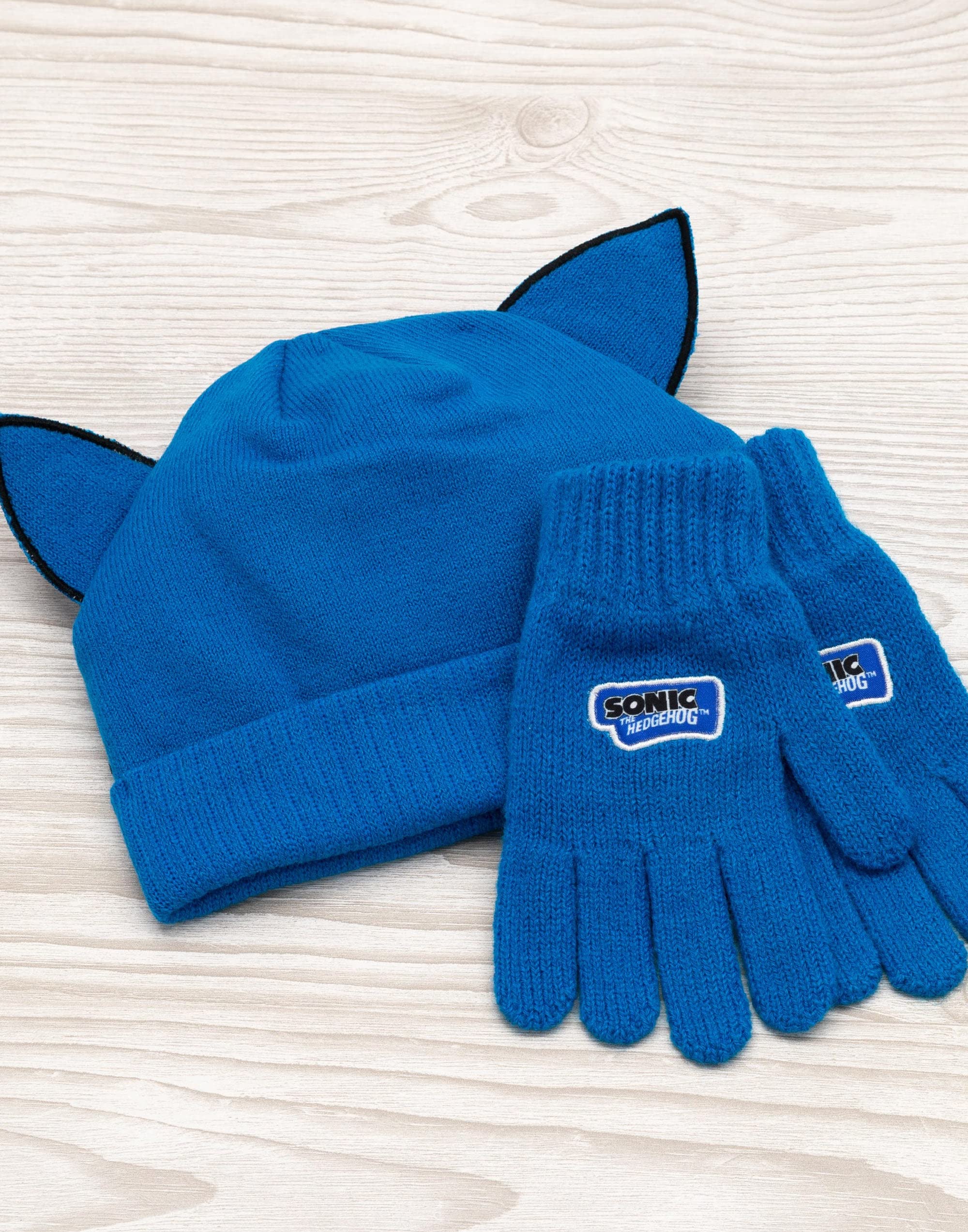 Sonic The Hedgehog Kids Winter Hat with 3D Ears & Gloves Set - Blue Knitted Beanie for Boys & Girls - Perfect for Cosplay, Halloween, and Cold Weather Outfits