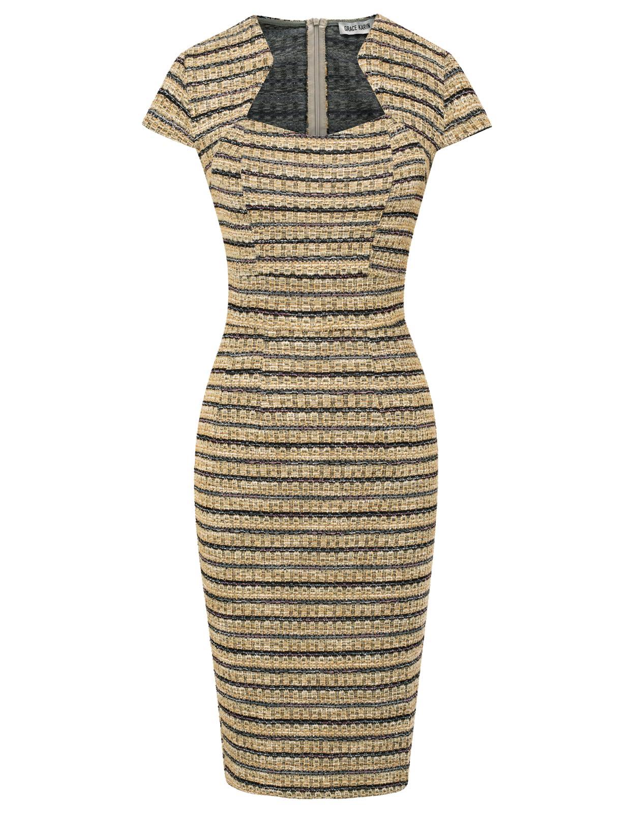 GRACE KARIN Women's Elegant Tweed Pencil Dress with Cap Sleeves - Office Work Dress for Professional Women | Perfect for Business Meetings, Office Parties & Formal Events