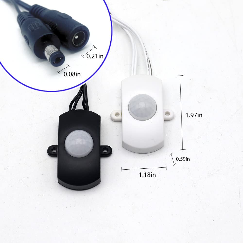 5V-24V 5A PIR Motion Sensor Switch with LED Light - 2 Pack White - Automatic Lighting Control for Home Security, Closet, Garage & Outdoor Areas