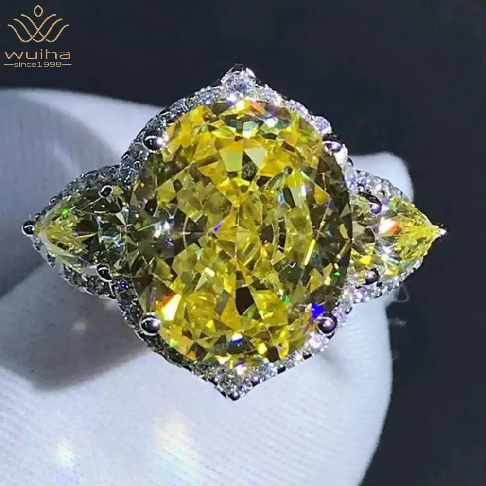 WUIHA Classic 925 Sterling Silver Oval 3EX 5CT VVS Yellow Moissanite Engagement Ring for Women - Wedding, Proposal, Anniversary Gift - Fine Jewelry for Brides & Couples