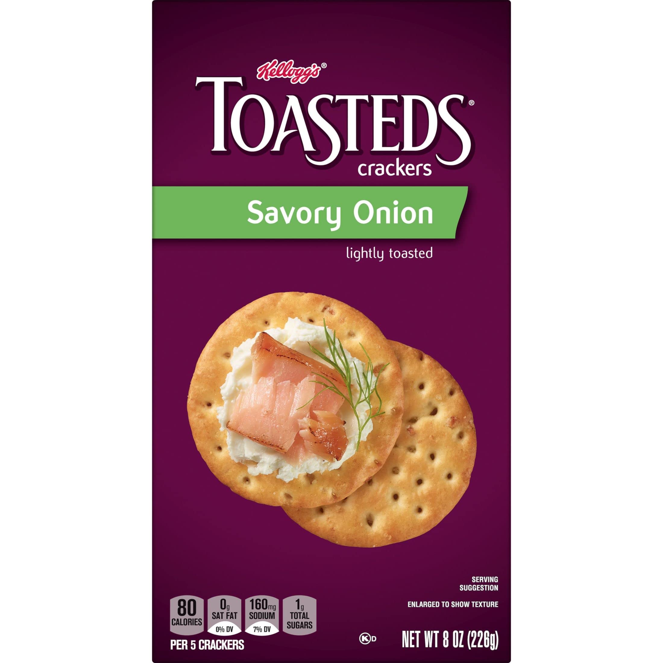 Toasted Onion Crackers - 8oz Box (Pack of 1) | Crunchy Party Snacks, Lunchbox Treats & Savory Onion Flavored Crackers | Perfect for Gatherings, School Lunches & Office Snacks