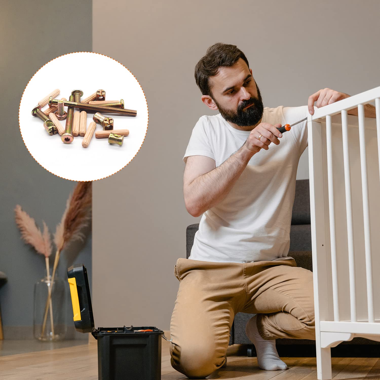 Baby Bed Frame Hardware Kit - 26pcs M6 Screws & Nuts for Cribs, Headboards, Chairs