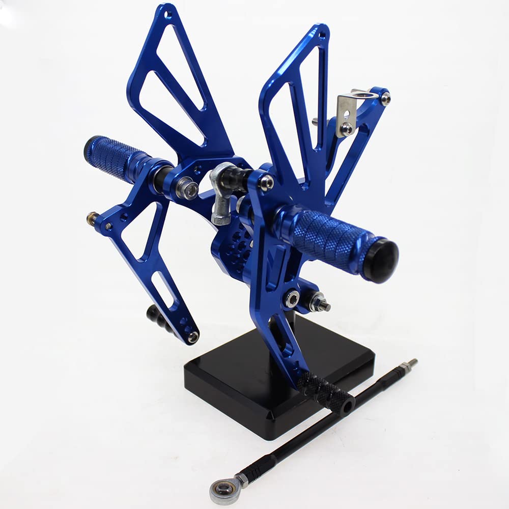 Adjustable CNC GSXR1000 07-08 Motorcycle Rearset Foot Pegs - Fully Customizable Footrests for Suzuki GSX-R1000 (2007-2008) - High-Performance Blue Anodized Aluminum Foot Boards - Perfect for Track Racing & Street Riding