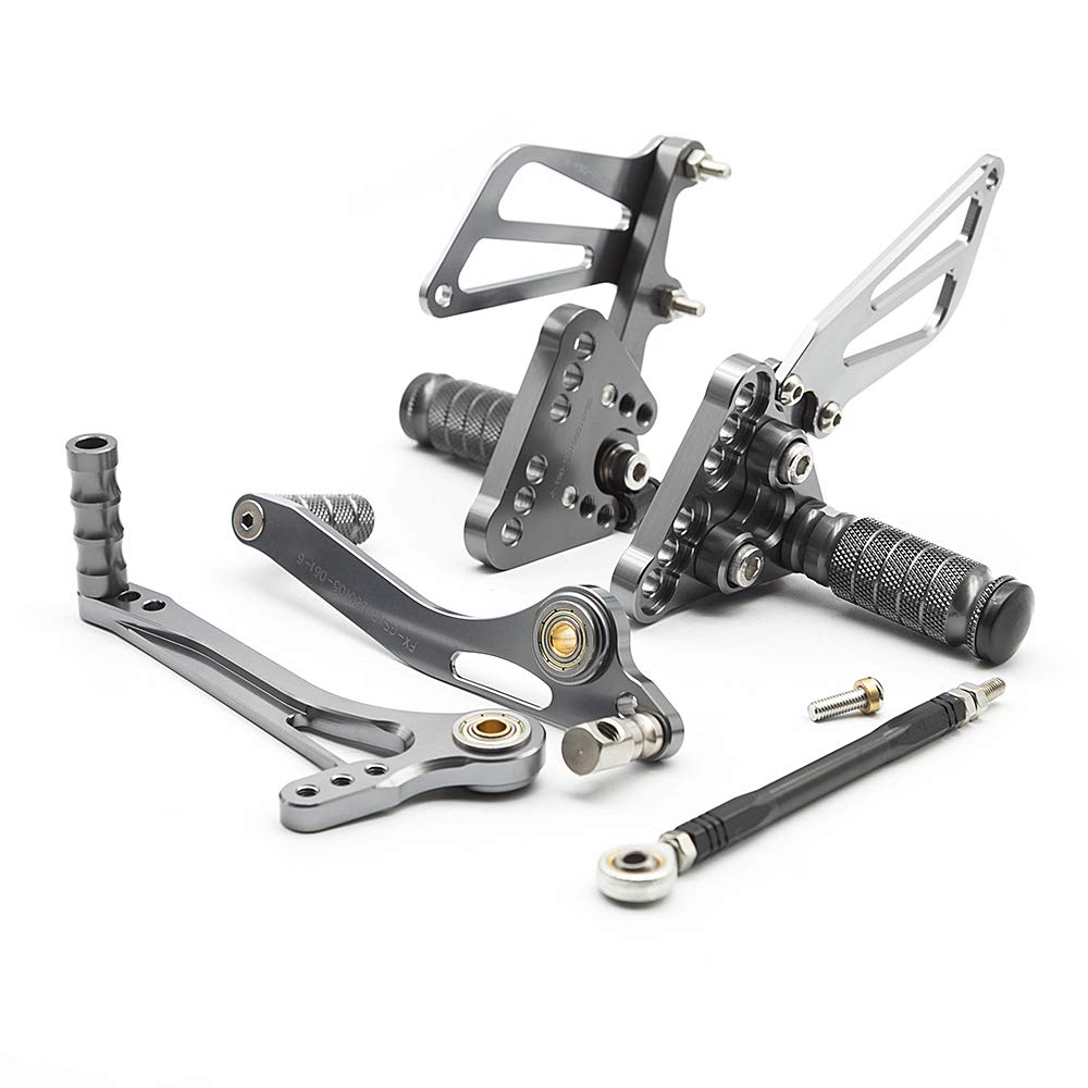 Adjustable CNC GSXR1000 05-06 Motorcycle Rearset Foot Pegs - Fully Customizable Footrests for Suzuki GSX-R1000 (2005-2006) - Lightweight Gray Foot Boards for Racing & Street Riding
