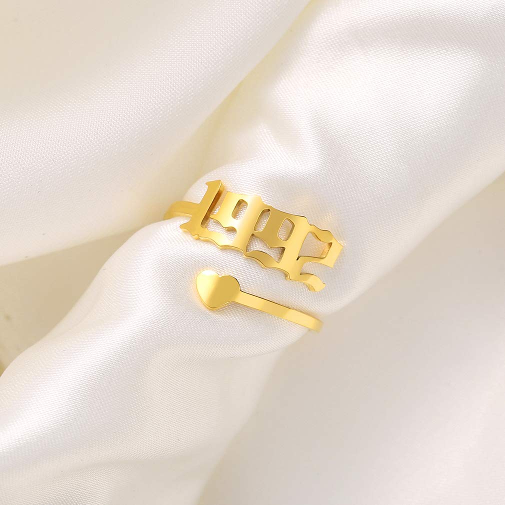 SKQIR Adjustable Open Year Ring for Women - Initial & Birth Year Promise Ring, Engagement & Wedding Band in Gold/Silver Stainless Steel - Delicate Jewelry Gift for Girlfriend, Anniversary & Special Occasions