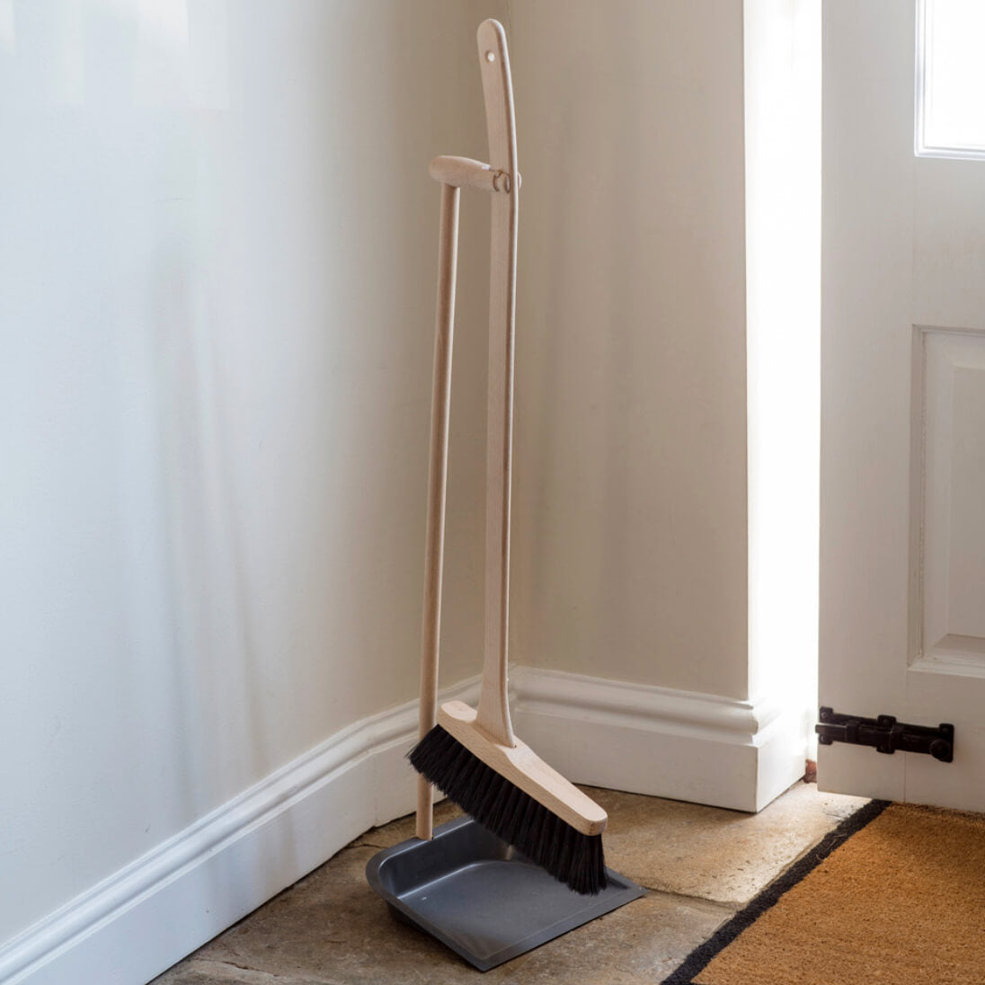 Long Handle Dustpan and Broom Set for Home Cleaning - Heavy Duty Dust Pan with Bristle Brush for Hardwood Floors, Tile & Pet Hair - Ideal for Kitchen, Garage & Outdoor Use