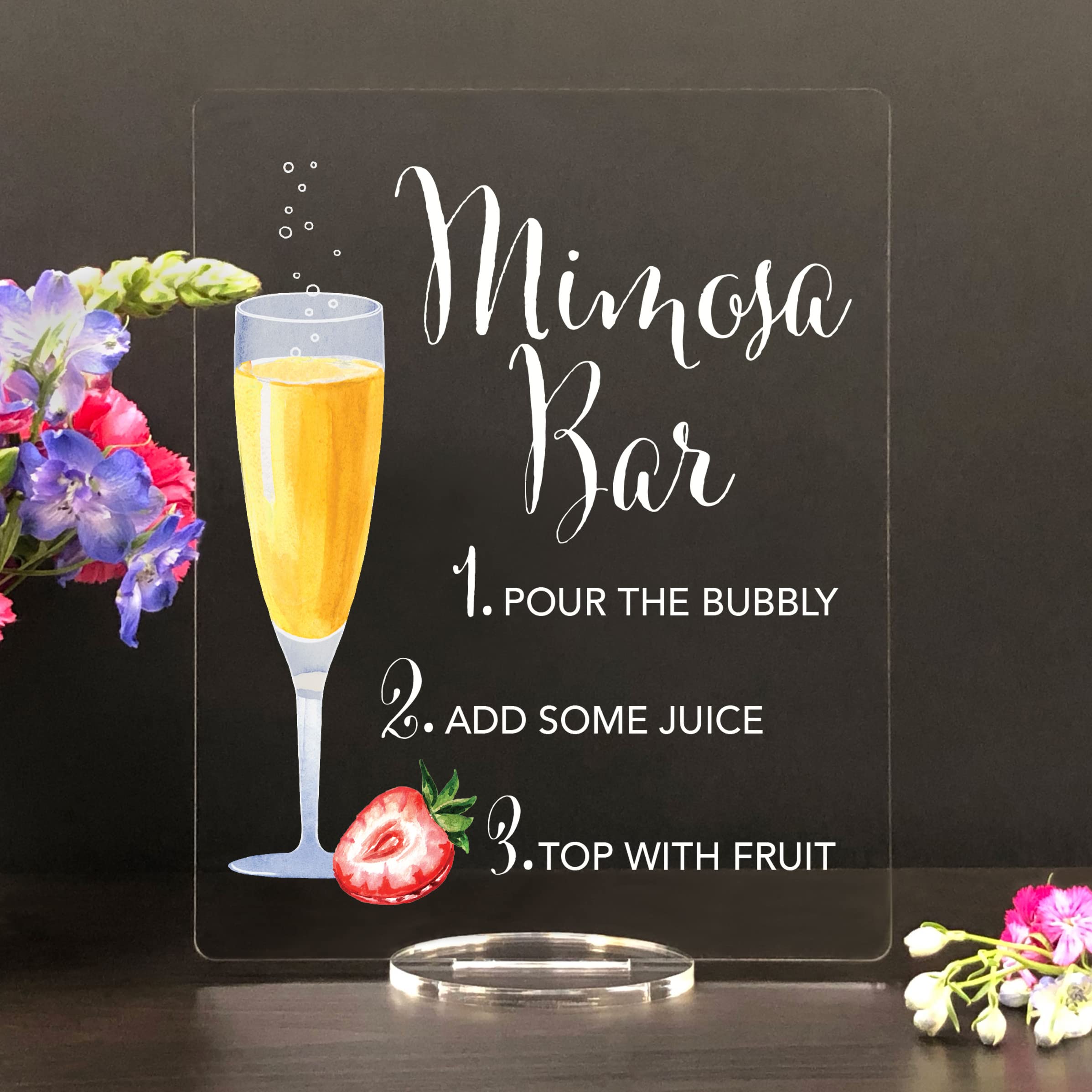 Elegant Mimosa Bar with Fresh Strawberries - Customizable Open Bar Wedding Sign & Cocktail Menu Sign for Weddings, Bridal Showers & Special Events | Perfect for DIY Wedding Decor & Cocktail Party Setup