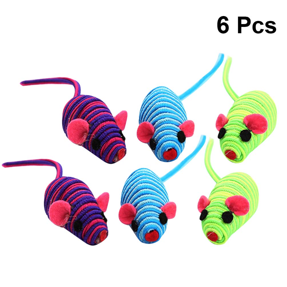 TEHAUX 6PCS Elastic Rope Cat Toy Mice - Interactive Teaser & Chew Toys for Small, Medium & Large Cats (Random Colors) - Perfect for Playtime, Exercise & Dental Health