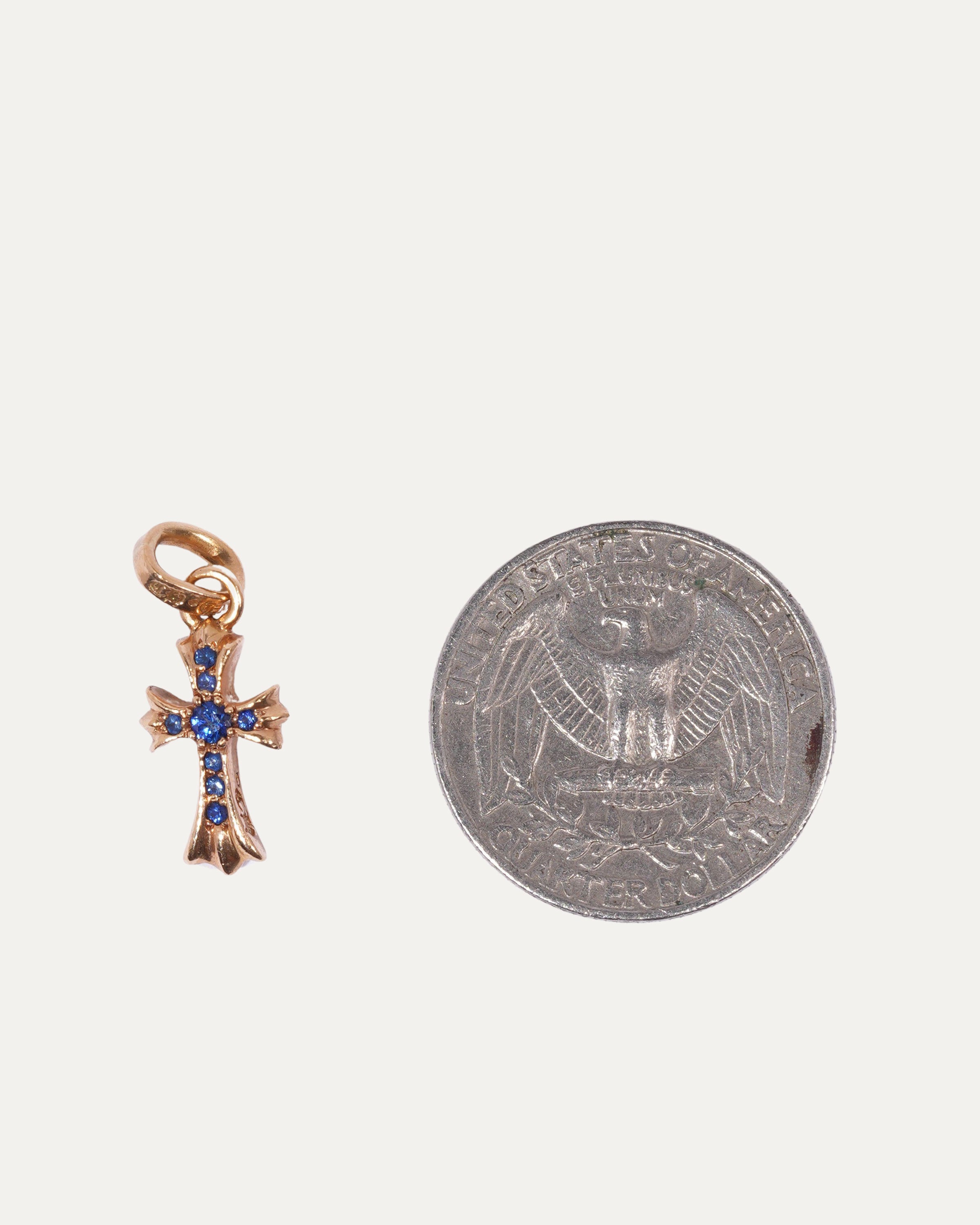 22K Gold Baby Fat Blue Sapphire Cross Charm Pendant - Elegant Jewelry for Women, Gift for Baptism, First Communion & Special Occasions