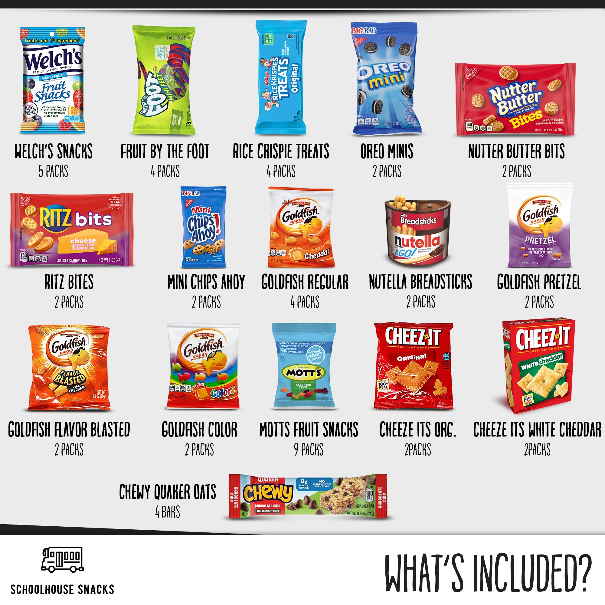 **SCHOOLHOUSE SNACKS - Kids Snack Box (50 Count) | Assorted American Crackers & Cookies | Healthy School Snacks, Variety Pack for Travel, Camp, Lunch Box & Gift Ideas**    **Perfect for:** School Lunches, After-School Treats, Road Trips, Camping, Birthday Gifts & Care Packages