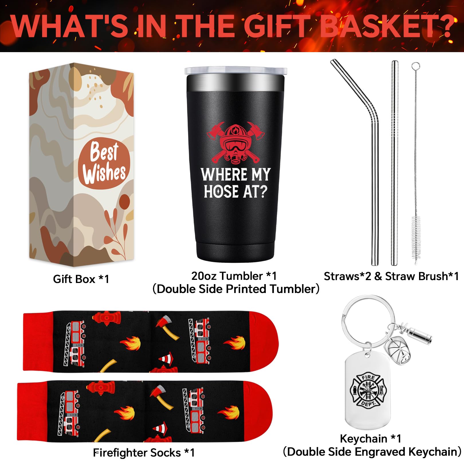 BIRGILT 20oz Firefighter Tumbler Cup - Insulated Stainless Steel Travel Mug for Firemen & Firewomen - Perfect Gift for Father's Day, Birthday, Graduation, Christmas - 