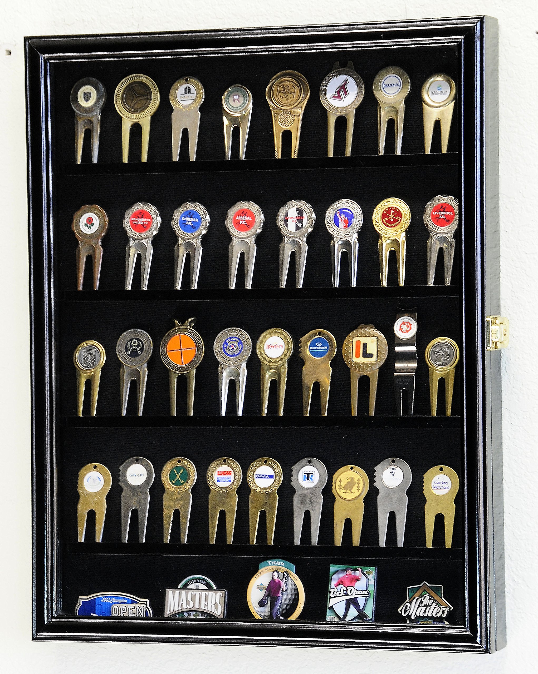 Premium Golf Ball Divot Tool & Marker Display Case - Black Finish | Perfect for Showcasing Golf Accessories in Home, Office, or Clubhouse