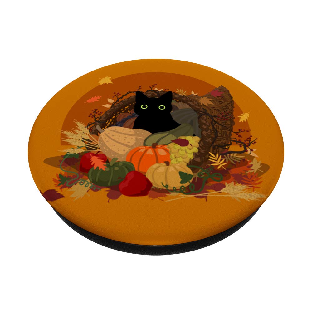 Black Cat Cornucopia PopSockets Grip & Stand for iPhone, Samsung & Tablets - Perfect for Thanksgiving Decorations & Phone Accessories