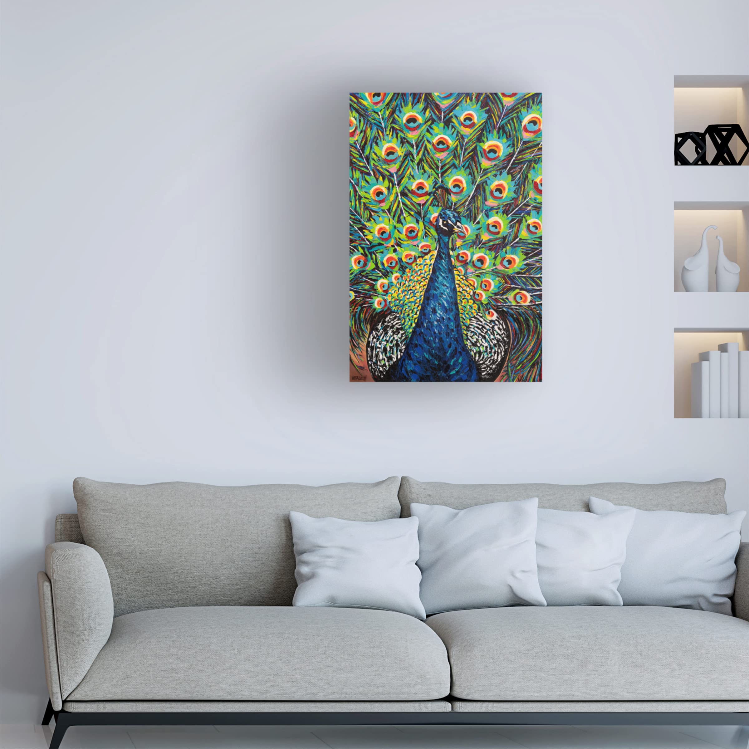 Trademark Fine Art 'Lavish Peacock II' Canvas Wall Art by Carolee Vitaletti - Elegant Peacock Painting for Living Room, Bedroom & Office Decor