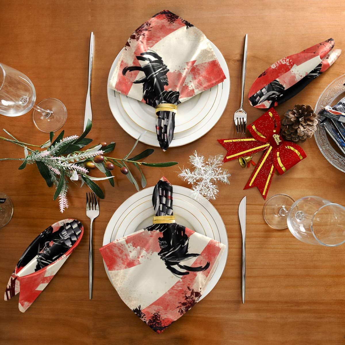 Premium Japanese Samurai Red Sun Design Cloth Napkins - Set of 1 Washable 20x20 Inch Cotton Dinner Napkins for Home, Restaurant, Wedding & Party Decor - Elegant Table Setting Accessories for Asian-Themed Events and Everyday Dining