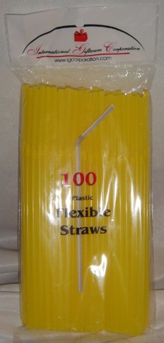 200 Pack Flexible Drinking Straws - BPA Free Reusable Bendable Straws for Luau, Wedding, Party, Smoothie, Cocktail - Bright Yellow (2 x 100 Straws) - Perfect for Tropical Drinks, Birthday Celebrations & Summer Pool Parties