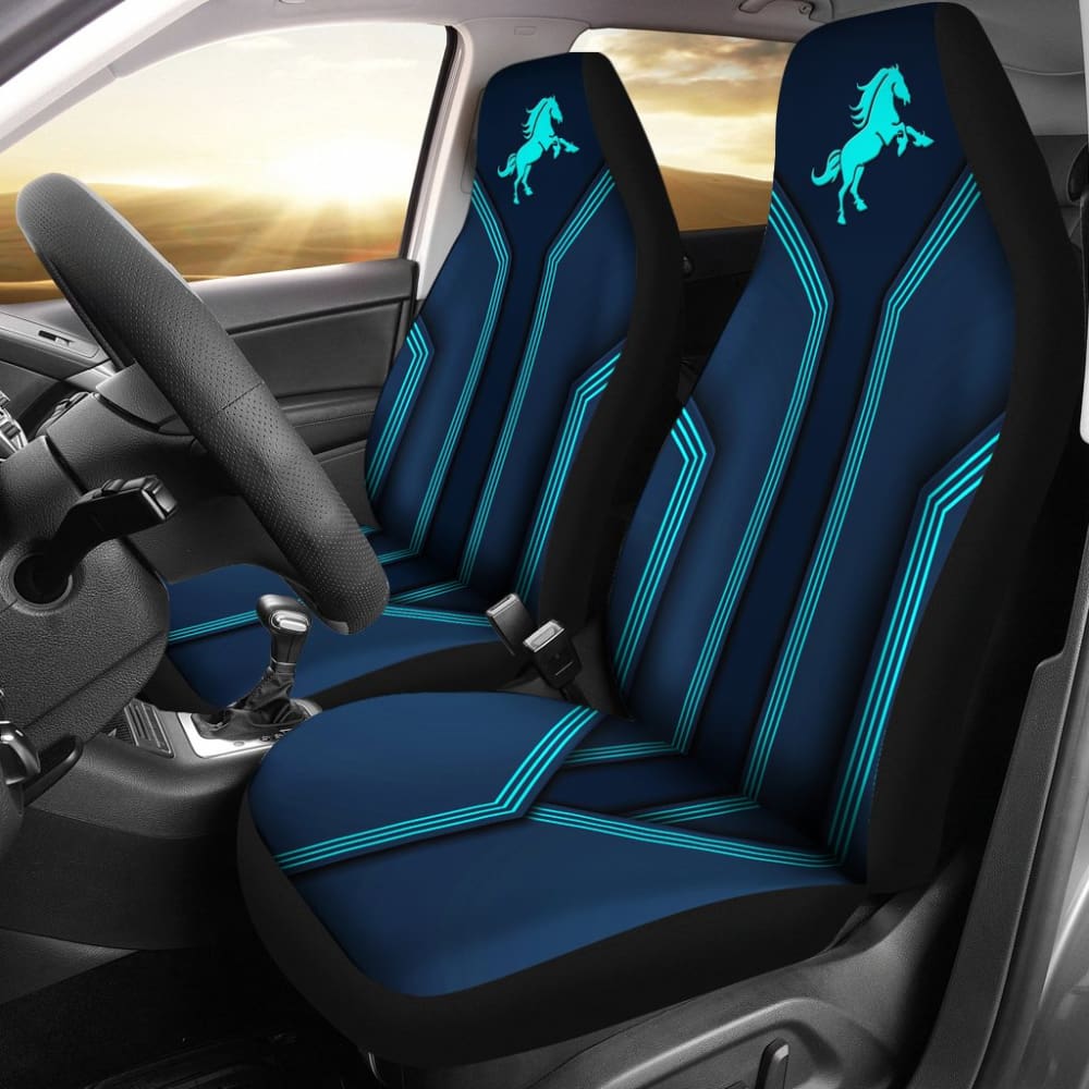 Premium Turquoise Horse Mustang Custom Metallic Print Car Seat Covers - Universal Fit for Ford Mustang 1964-2023 - Waterproof & Anti-Slip Design for Sports Cars & Daily Commutes