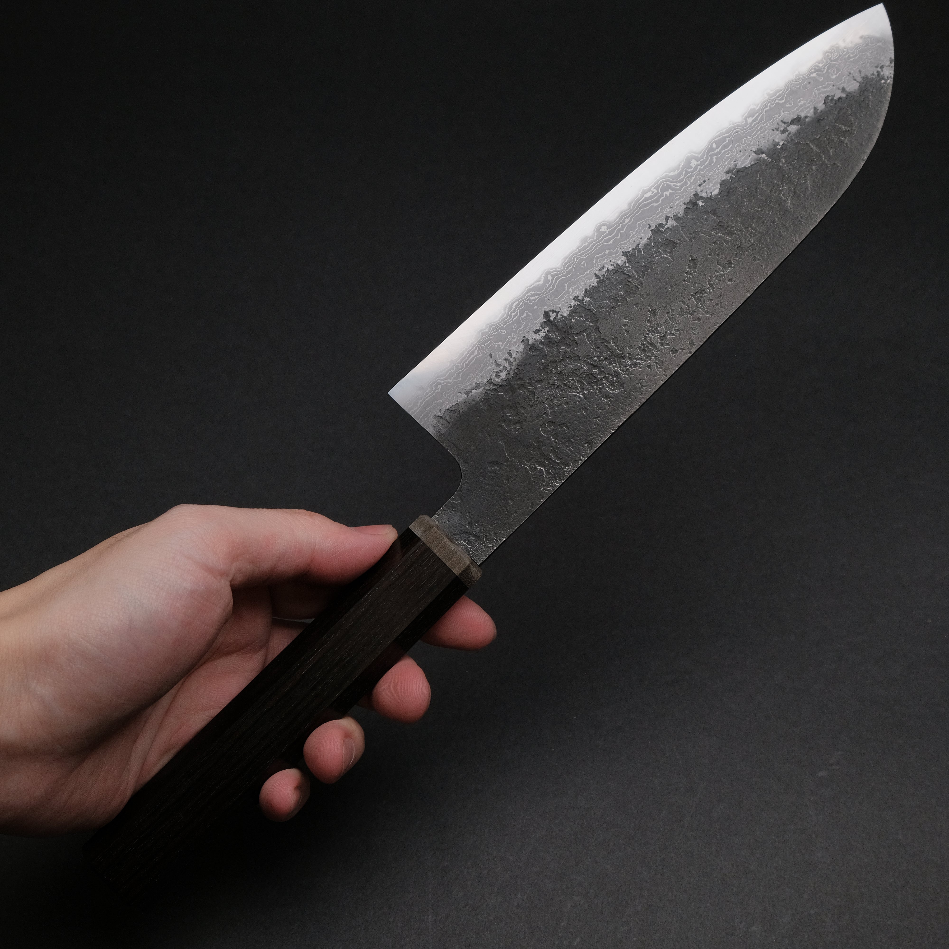 Premium Ajikataya White #2 Nashiji Damascus Santoku Knife 180mm - Ebony & Stabilized Wood Handle (#50) - Perfect for Sushi, Vegetables & Meat Slicing