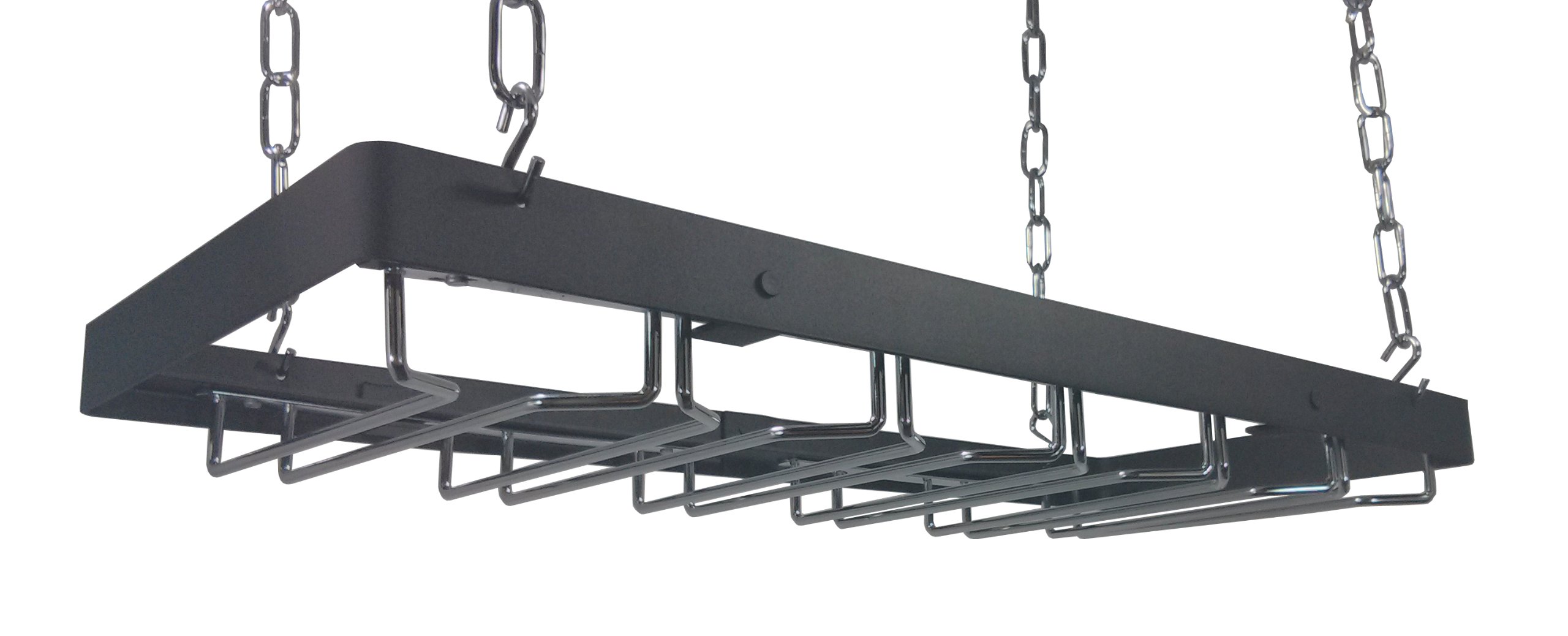 Black Hanging Wine Glass Rack - Space Saving Storage for Kitchen, Bar, or Dining Room - Holds 6 to 8 Glasses Securely