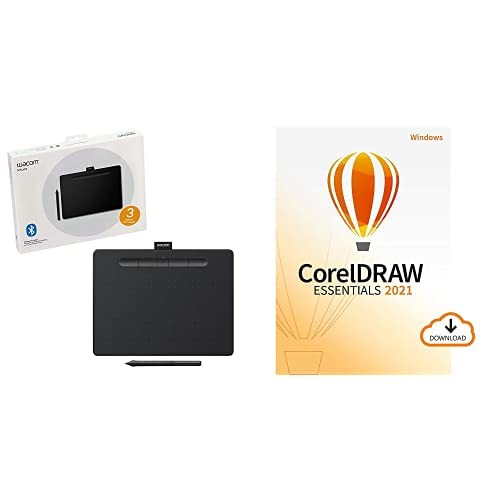 Wacom Intuos Wireless Graphics Drawing Tablet with CorelDRAW Essentials 2021 - Medium Black Digital Art Pad for PC & Mac | Perfect for Digital Painting, Photo Editing & Graphic Design