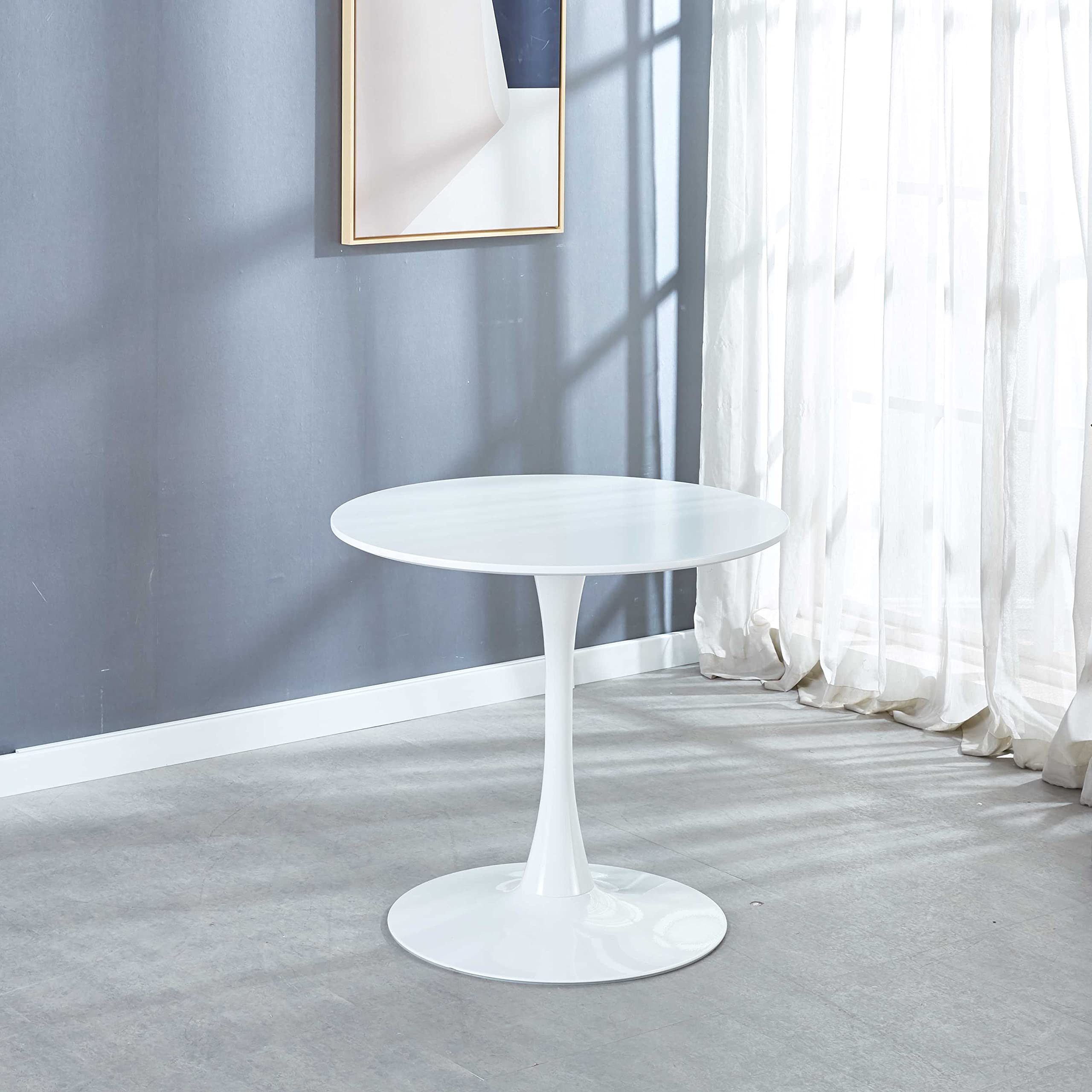 Knocbel 31.5 Inch Modern Round Dining Table with Sturdy Metal Base - White Kitchen Table for Dining Room, Bar, Bistro & Small Spaces - 220 lbs Weight Capacity - Perfect for Breakfast Nook, Apartment Dining & Coffee Shops