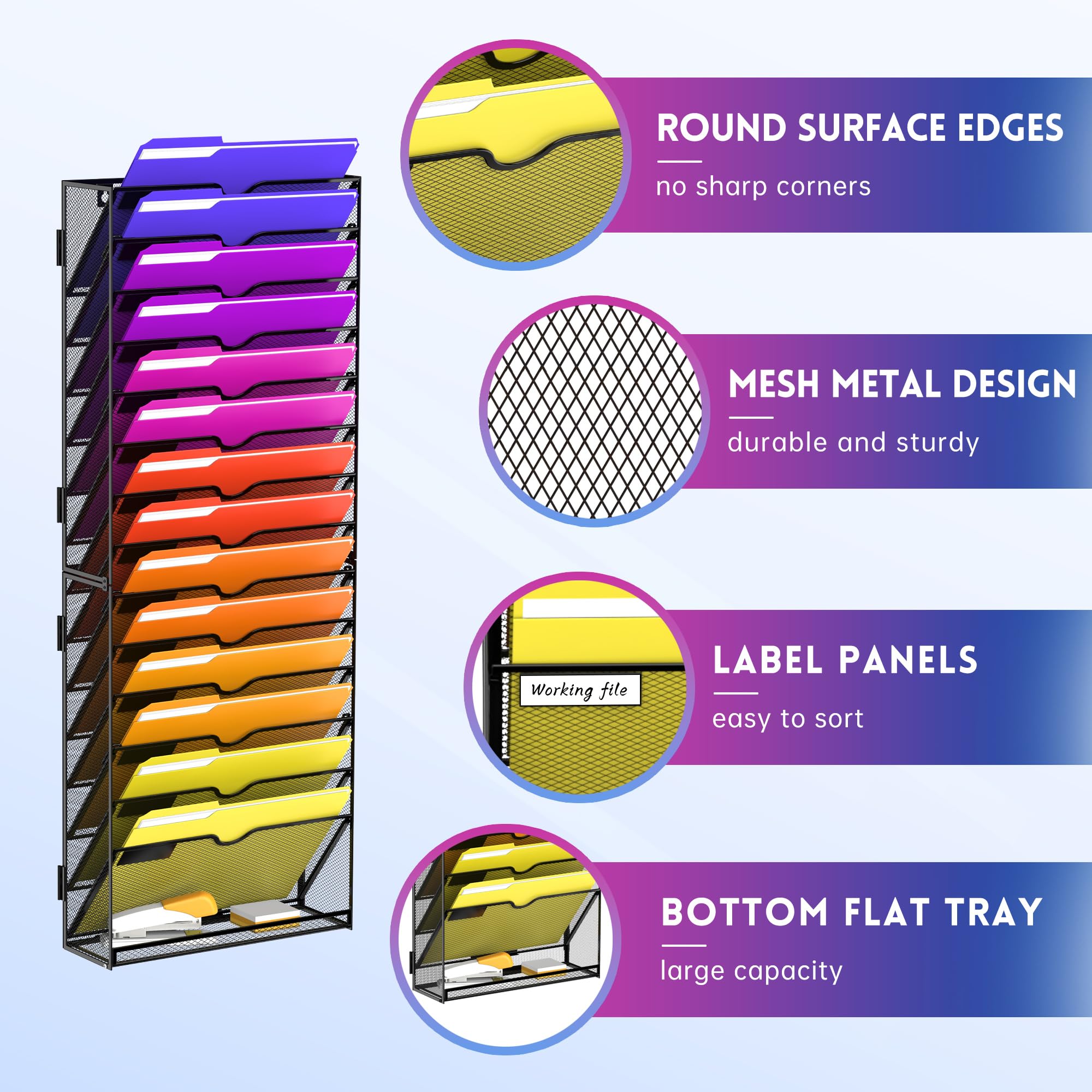 15-Tier Mesh Wall File Organizer for Papers, Folders, Magazines & Office Supplies - Hanging Wall Storage for Home & Office Organization - Easy Assembly Black File Holder - Perfect for Desk, Study & Workspace Storage