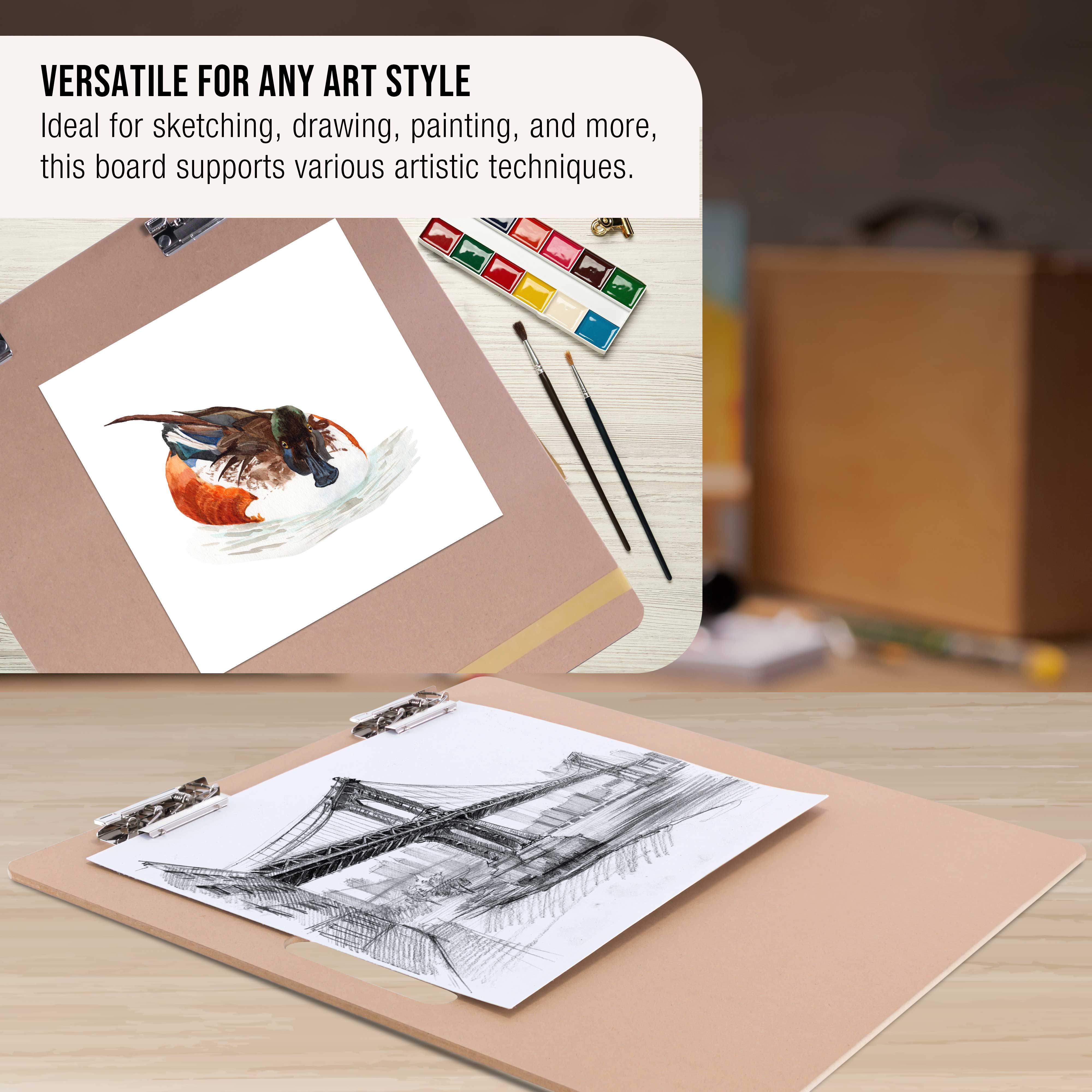 18x18 Lightweight Artist Sketch Tote Board - Hardboard Drawing Board with Handle, Clip & Rubber Band for Sketching, Painting & Studio Work | Perfect for Art Students, Travel & Outdoor Drawing