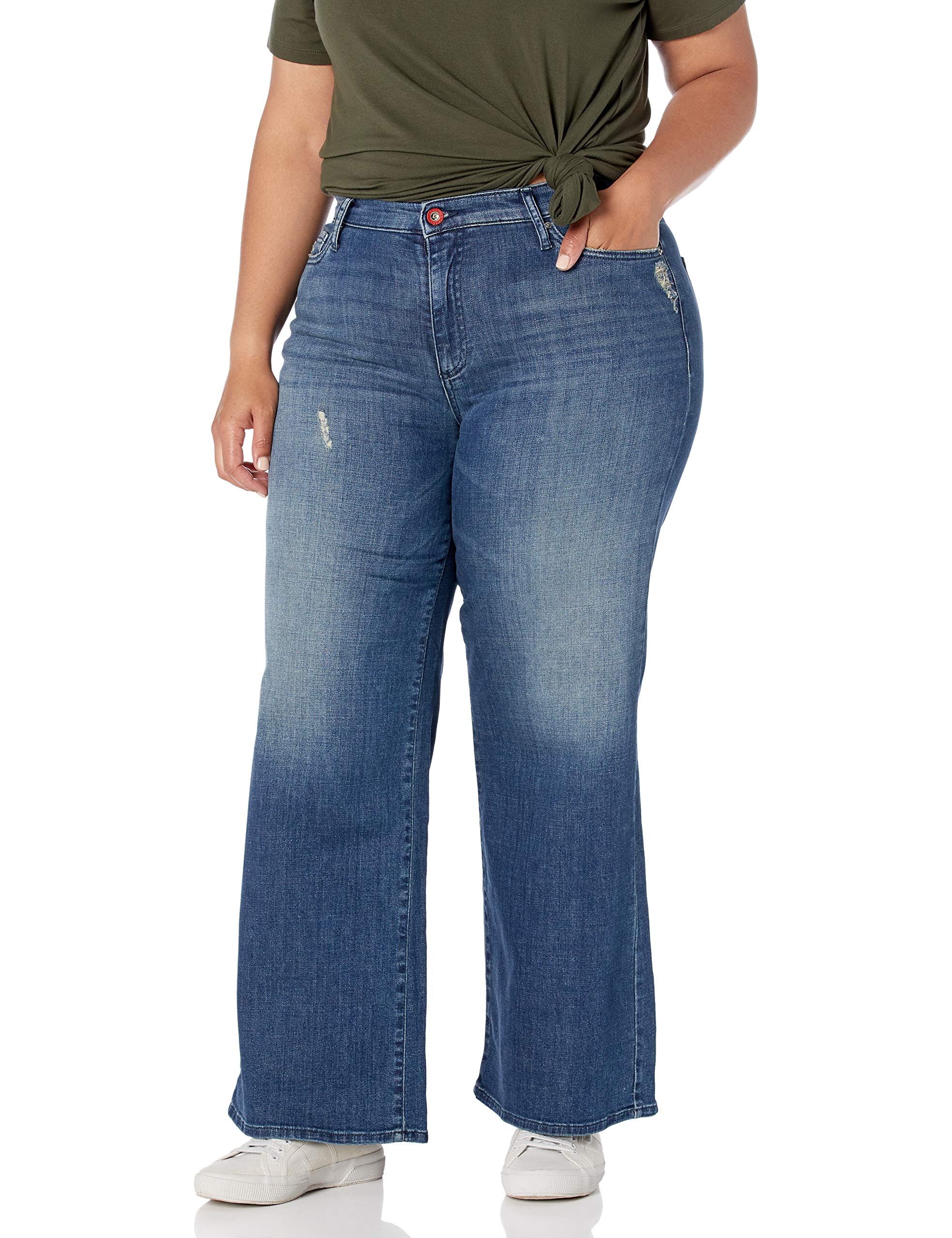 Armani Exchange Women's Wide Leg Cropped Jeans - Stone Washed Distressed High Rise Denim Pants for Casual Wear & Street Style Fashion