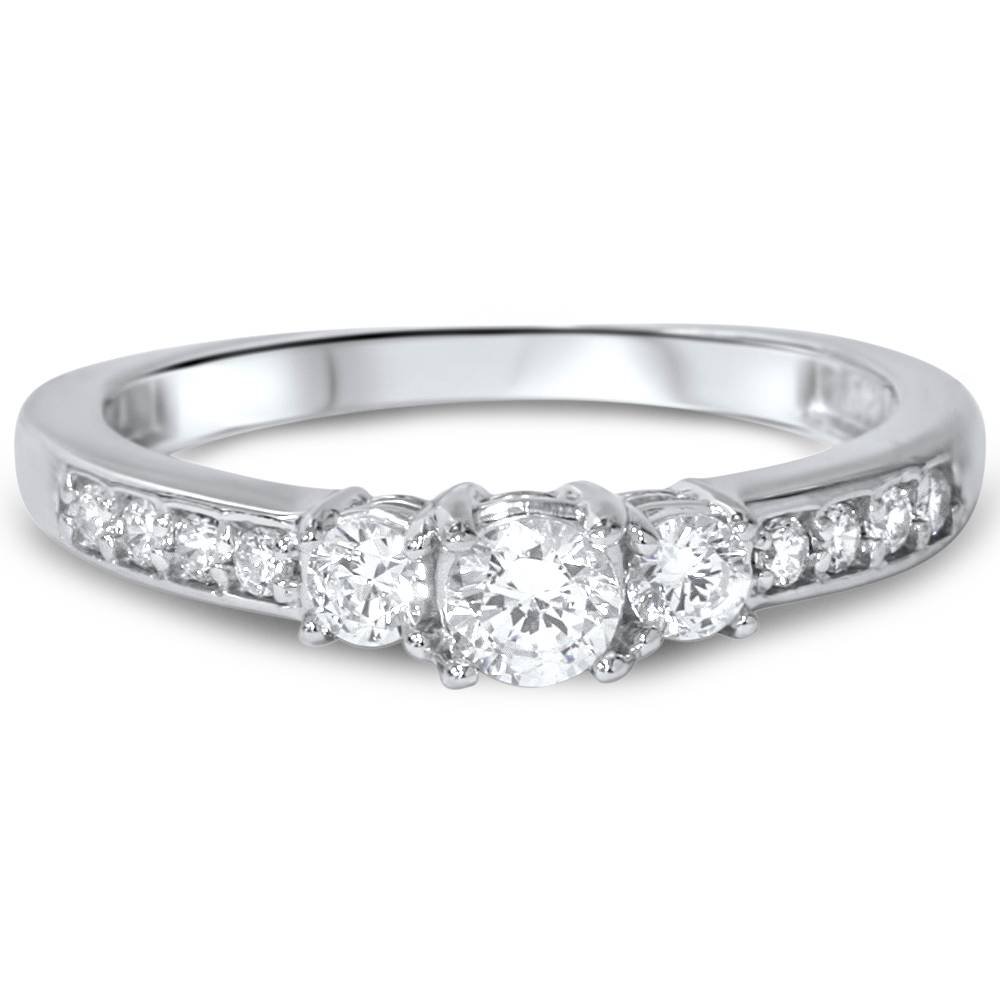 1/2 Carat Three Stone Round Diamond Engagement Ring in 14K White Gold - Perfect for Proposals, Anniversaries & Special Occasions