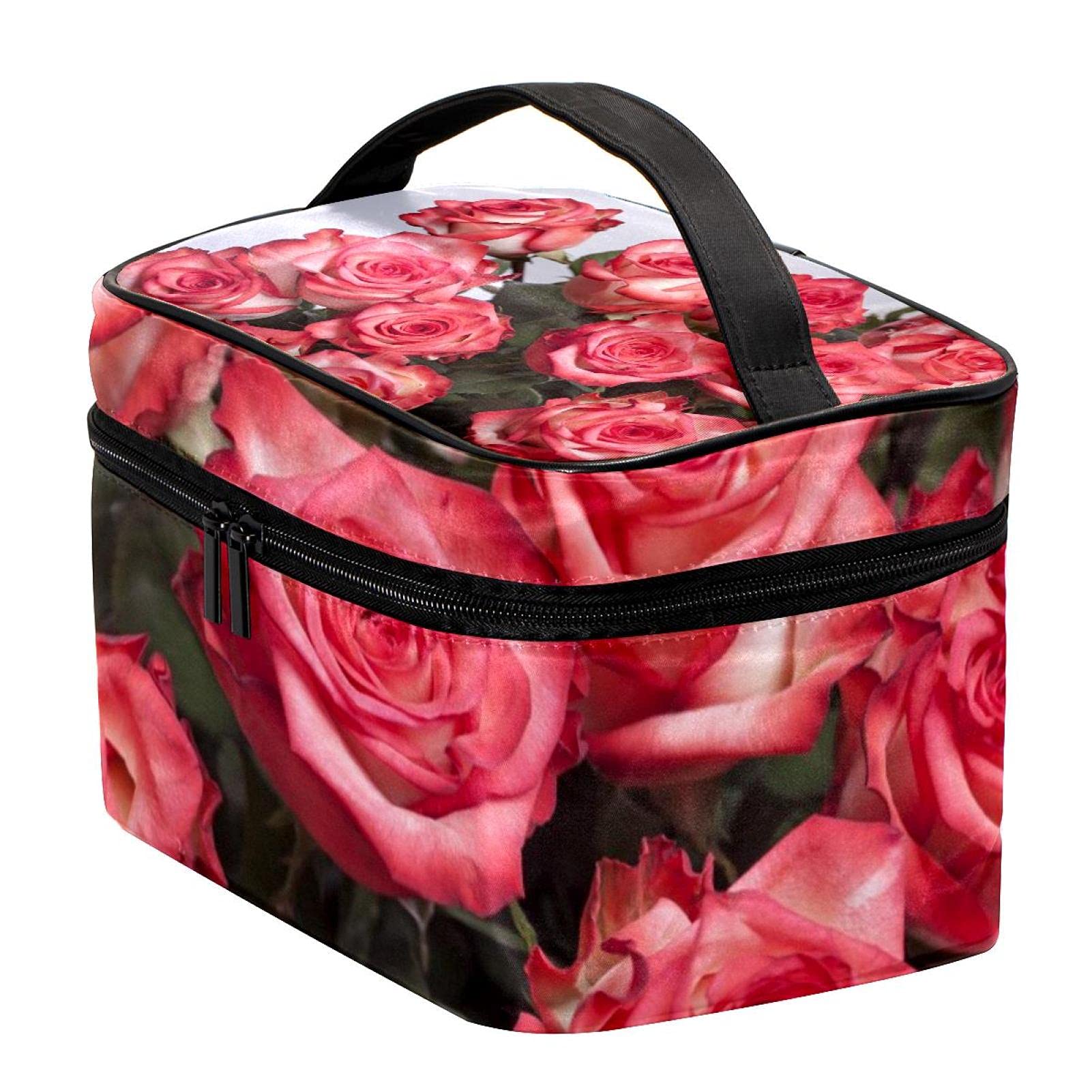 Pink Rose Cosmetic Bag for Women - Large Travel Makeup Organizer with Zipper, Perfect for Vacation & Daily Use