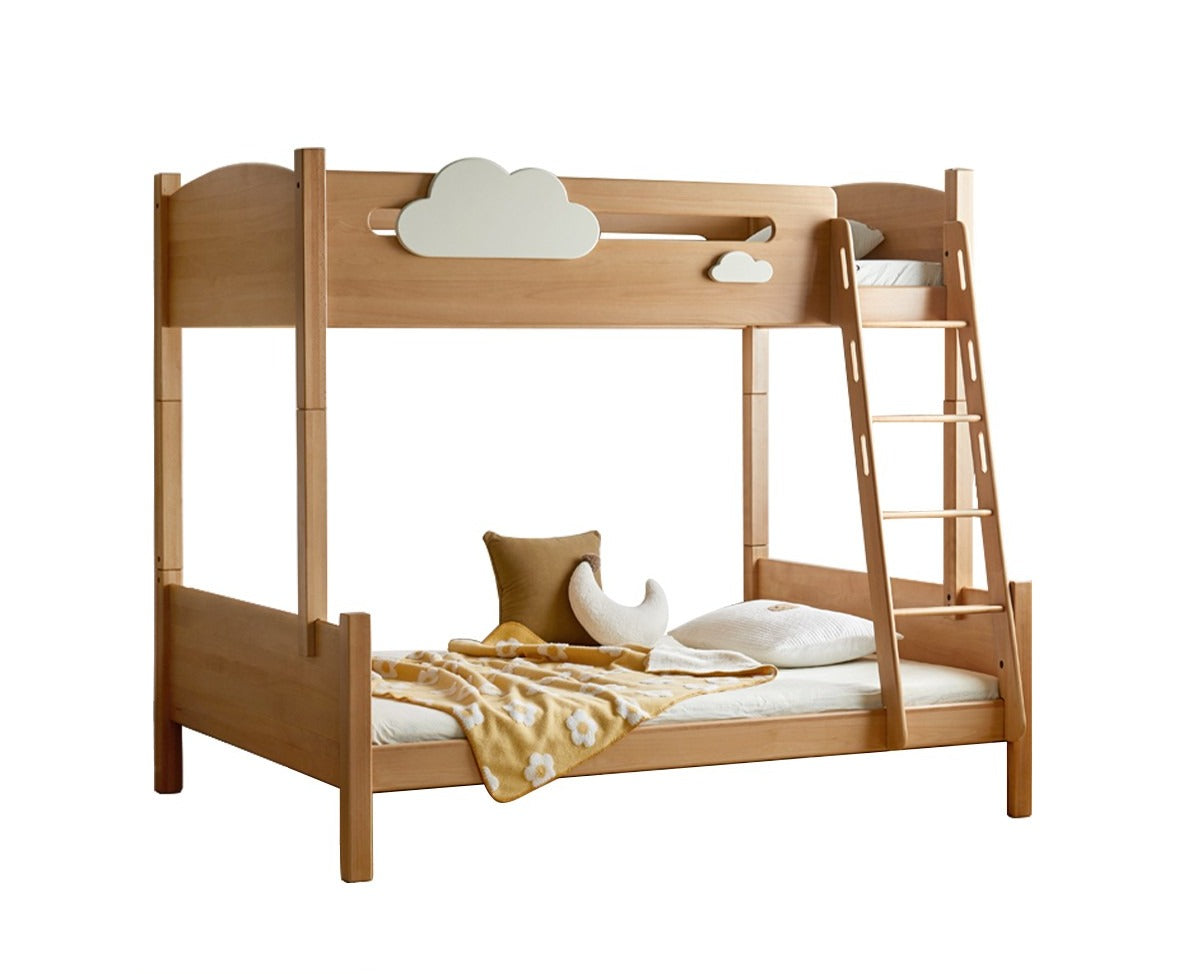 Solid Oak Wood Multi-Functional Bunk Bed with Ladder & Guardrails - Space-Saving Kids Bedroom Furniture for Siblings or Sleepovers