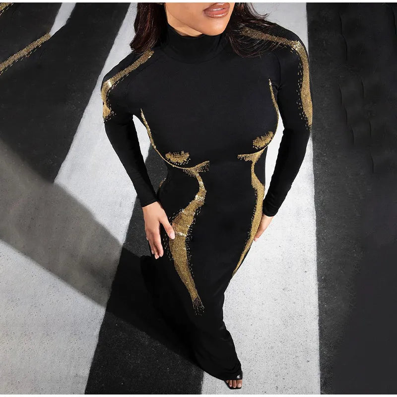 Black Bandage Dress - Sexy Mini Party Dress with Gold Accents for Women | Cocktail & Evening Outfits | Perfect for Nightclubs, Dates & Special Events