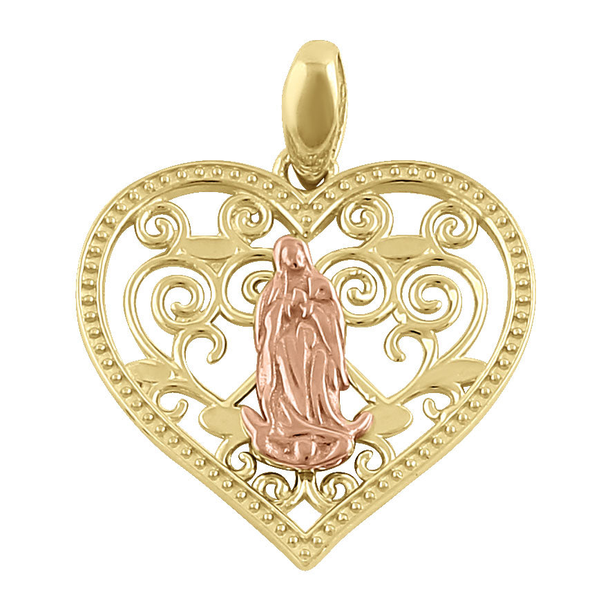14K Yellow Gold Virgin Mary Heart Pendant Necklace - Religious Jewelry for Women, Gifts for Baptism, First Communion & Confirmation - Elegant Catholic Faith Charm for Everyday Wear