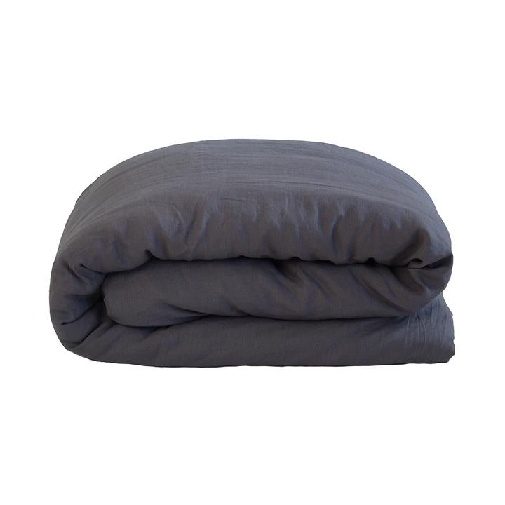Premium French Linen Quilt Cover Set - King Size Charcoal Gray Bedding by Bambury | Luxury Soft Breathable Duvet Cover for Master Bedroom & Guest Room