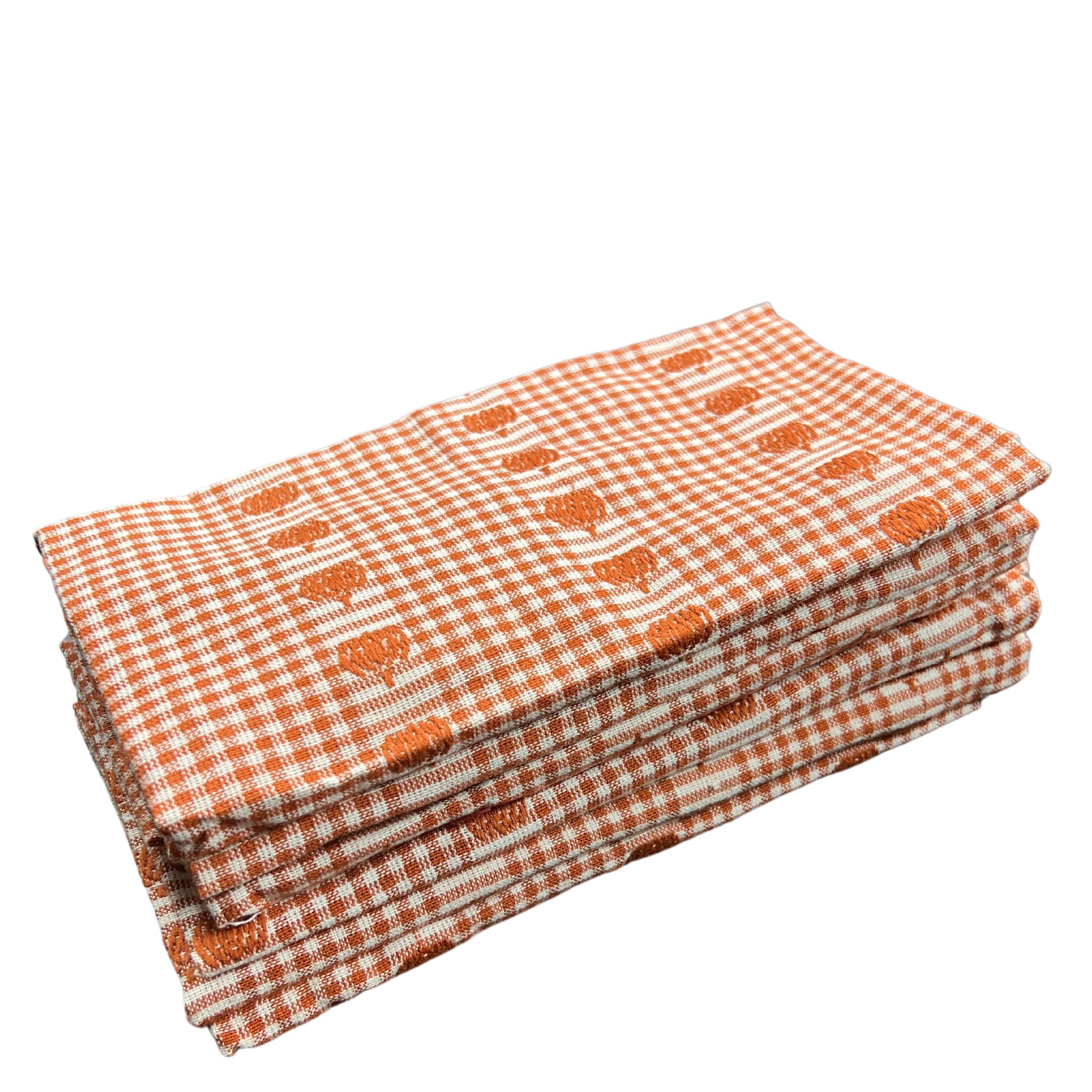 12-Pack Orange Checkered Cotton Dinner Napkins | Eco-Friendly, Washable & Reusable Fabric Napkins for Kitchen, Dining Table & Halloween Parties | Soft Linen Napkin Set for Everyday Meals, Special Occasions & Holiday Decor