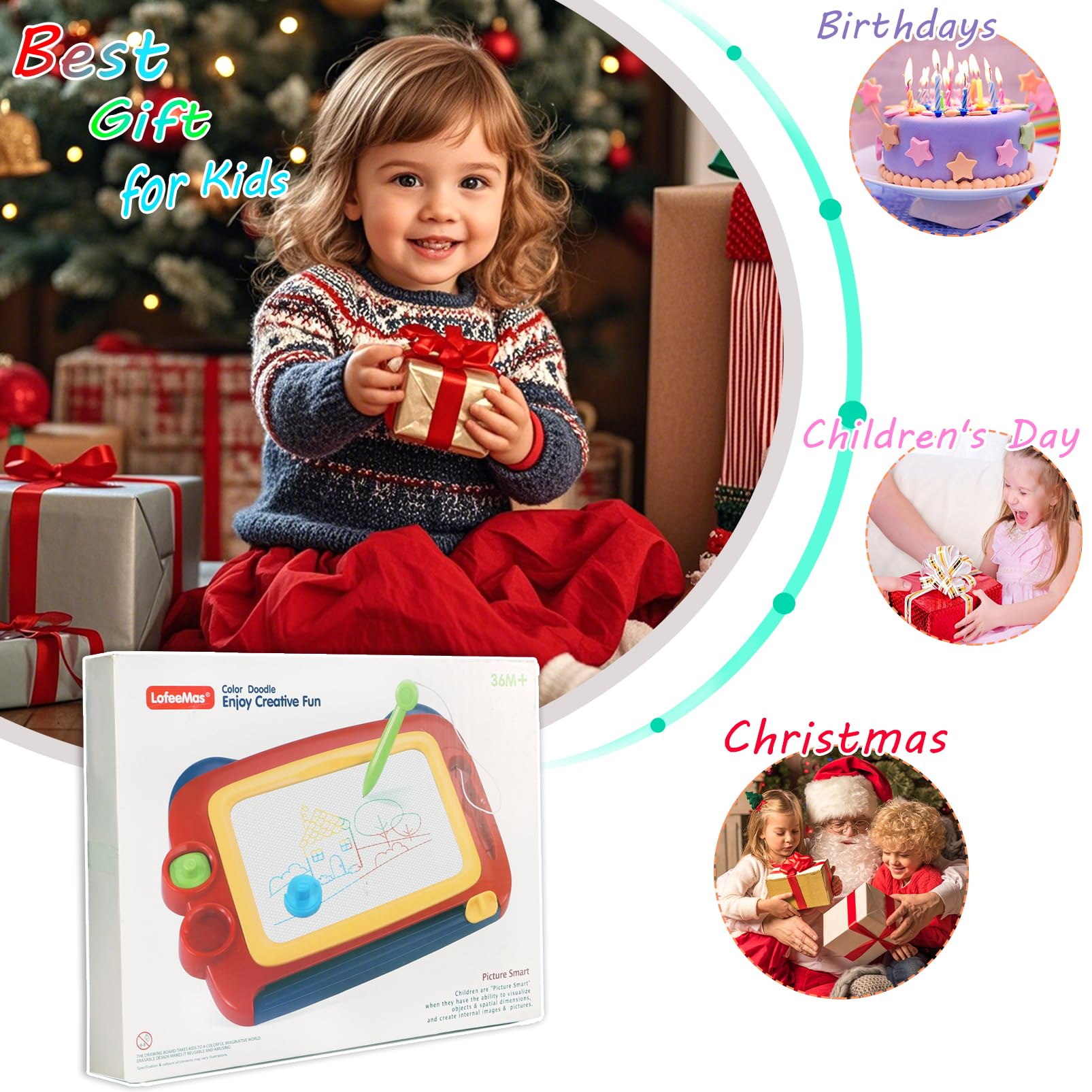 Magnetic Drawing Board for Toddlers 1-3 - Kids Travel & Learning Toy Gift